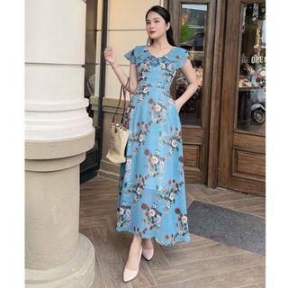 [HCM] Đầm maxi vol hoa 4 lá cổ D092 - Lady Fashion- Khánh Linh Style