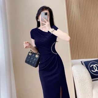 Đầm dạ hội lệch vai cườm eo sang trọng hàng cao cấp