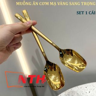 MUỖNG ĂN CƠM INOX MẠ VÀNG KIỂU VUÔNG CÁN DÀI