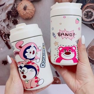 Ly giữ nhiệt 500ml họa tiết hình thú dễ thương nắp bật