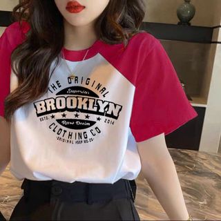 Áo thun nữ phối tay in chữ Brook chất liệu cotton thoáng-Thu