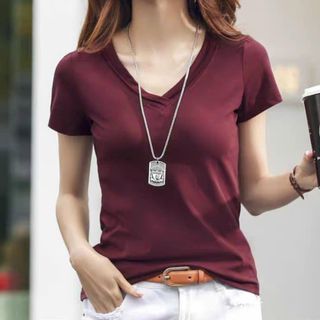 Áo thun nữ cổ tim trơn thun thoáng-Thu