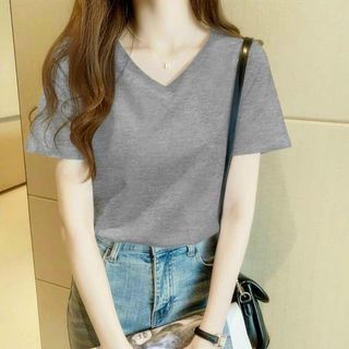 Áo thun nữ cổ tim trơn thun thoáng-Thu
