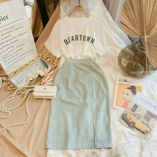 Áo thun nữ in chữ Beartown, chất liệu thun ctton thoáng mát-Thu