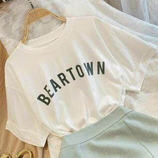 Áo thun nữ in chữ Beartown, chất liệu thun ctton thoáng mát-Thu