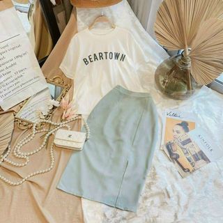 Áo thun nữ in chữ Beartown, chất liệu thun ctton thoáng mát-Thu