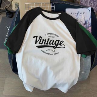 Áo thun nữ phối tay in chữ Vintage, chất liệu thun cotton thoáng mát-Thu