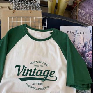 Áo thun nữ phối tay in chữ Vintage, chất liệu thun cotton thoáng mát-Thu