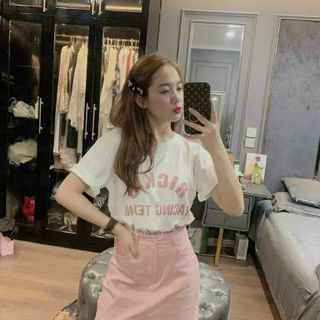 Áo thun nữ in chữ Rick's chất vải cotton thoáng mát-Thu