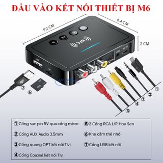 Thiết Bị Thu Phát Tín Hiệu Bluetooth NFC M6 - Hỗ Trợ Bluetooth Cho Các Thiết Bị Loa Máy Tính, Amply, Tivi, Kết Nối Dễ Dàng Qua Cổng AUX, RCA, OPT, COA Sử Dụng Liên Tục Từ 8 - 10 Giờ