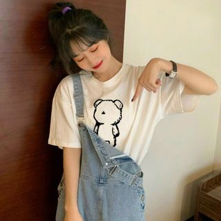 Áo thun nữ in hình gấu cao cấp, chất liệu thun cotton thoáng mát-Thu