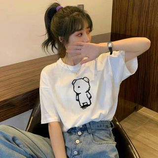 Áo thun nữ in hình gấu cao cấp, chất liệu thun cotton thoáng mát-Thu