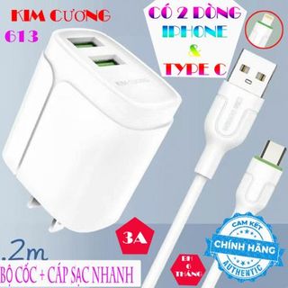 2 DÒNG BỘ SẠC KIM CƯƠNG 613 TYPE-C 2 VÀ IPHONE giá sỉ