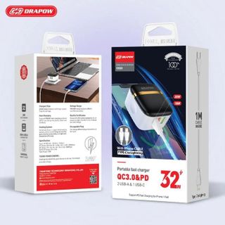 Bộ củ cáp sạc nhanh 32W CS32 DRAPOW PD kèm cáp iPhone C to L