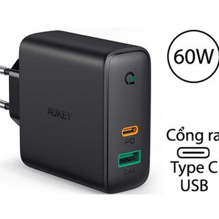 {Order giao 18/9}Củ Sạc Nhanh 60W Aukey PA-D3 , 2 cổng USB-A 12W + Type C 60W PD