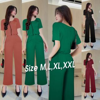 Set nguyên bộ quần dài ống suông áo đính hoa hồng xinh xắn
