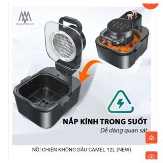 Nồi Chiên Không Dầu CAMEL 12L nắp kính Giá Sỉ . Màu Đen, Trắng, Xanh có chiết khấu