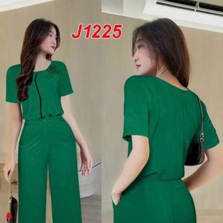 Set nguyên bộ quần dài ống suông áo đính hoa hồng xinh xắn