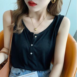 Áo ba lỗ nữ form rộng cài nút thun cotton mềm mịn thoáng mát freesize nhiều màu-Thu