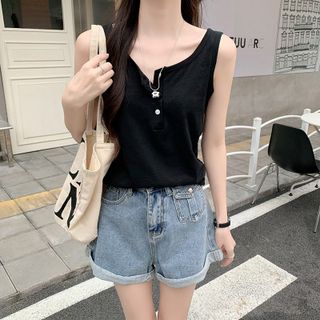Áo ba lỗ nữ form rộng cài nút thun cotton mềm mịn thoáng mát freesize nhiều màu-Thu