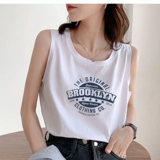 Áo ba lỗ form rộng freesize dưới 65kg in hình logo màu trắng, đen thun cotton mềm mịn thoáng mát-Thu