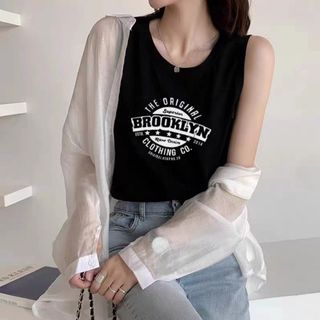Áo ba lỗ form rộng freesize dưới 65kg in hình logo màu trắng, đen thun cotton mềm mịn thoáng mát-Thu