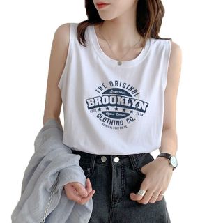 Áo ba lỗ form rộng freesize dưới 65kg in hình logo màu trắng, đen thun cotton mềm mịn thoáng mát-Thu