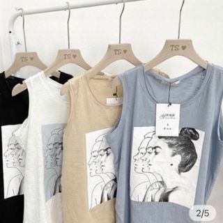 Áo ba lỗ form rộng in hình cô gái thun cotton mềm mịn thoáng mát freesize dưới 65kg-Thu