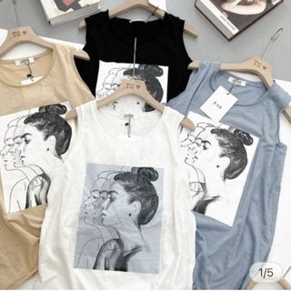 Áo ba lỗ form rộng in hình cô gái thun cotton mềm mịn thoáng mát freesize dưới 65kg-Thu