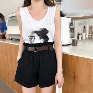 Áo ba lỗ form rộng in hình cô gái thun cotton mềm mịn thoáng mát freesize dưới 65kg-Thu