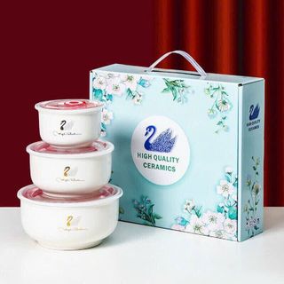 Bát sứ cao cấp 3 món có nắp đậy