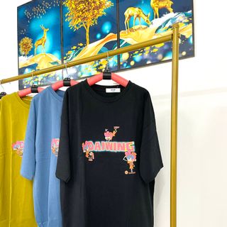 Áo thun cotton khô form rộng freesize tay lỡ in chữ đơn giản sẵn hàng sll-Thu