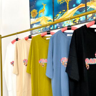 Áo thun cotton khô form rộng freesize tay lỡ in chữ đơn giản sẵn hàng sll-Thu
