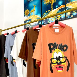 Áo thun form rộng tay lỡ nữ 3158 cổ tròn in hình chú chó giá rẻ unisex freesize nhiều màu siêu hot giá sỉ số lượng lớn-Thu