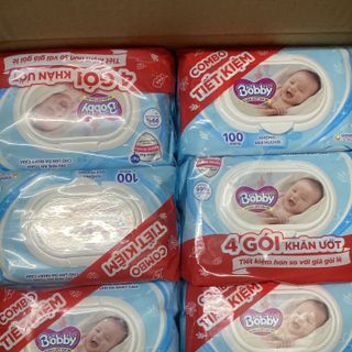 Thùng 16 Gói Khăn ướt Bobby không mùi 100 miếng/gói (Xanh)
