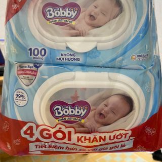 Thùng 16 Gói Khăn ướt Bobby không mùi 100 miếng/gói (Xanh)