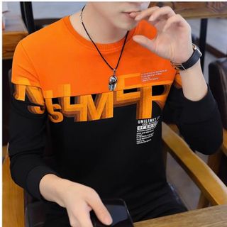 ÁO TAY DÀI VẢI SỊN CAM PHỐI ĐEN IN CHỮ LOANG ĐẸP NHẤT HIỆN NAY
