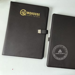 Bìa Trình Ký Da Màu Nâu – Ép Kim Màu Vàng Logo Doanh Nghiệp MQHOUSE
