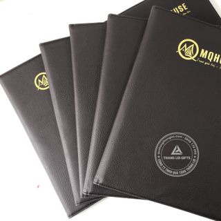 Bìa Trình Ký Da Màu Nâu – Ép Kim Màu Vàng Logo Doanh Nghiệp MQHOUSE