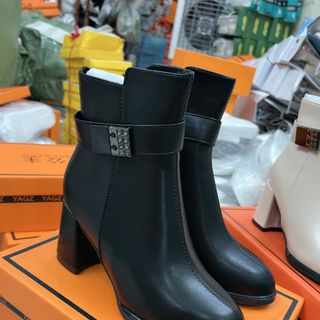 Giày Boot Nữ Da Cao Cấp  Cổ Thấp Gót Vuông ( Hàng Loại 1 Quảng Châu )