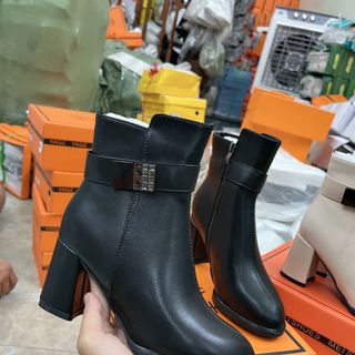 Giày Boot Nữ Da Cao Cấp  Cổ Thấp Gót Vuông ( Hàng Loại 1 Quảng Châu )