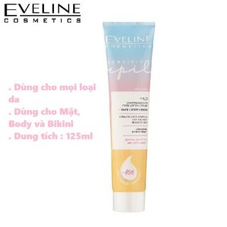 Kem tẩy lông Mặt, Body và Bikini Eveline Sensitiv Epil chiết xuất hoa hồng cho da nhạy cảm 125ML