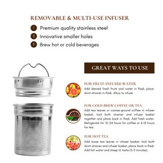 Bình giữ nhiệt tre 500ml -  Túi lọc kép - Thép không gỉ SUS304 - Pha trà, cafe, nước trái cây