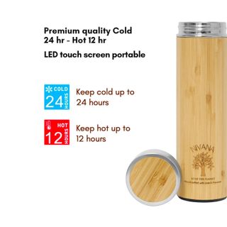 Bình giữ nhiệt tre 500ml -  Túi lọc kép - Thép không gỉ SUS304 - Pha trà, cafe, nước trái cây