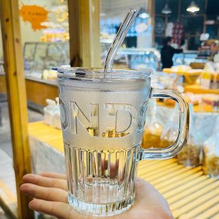 Ly, Cốc Thuỷ Tinh Khắc Chữ DIAM Quai Cầm Kèm ống hút trong 400ml ( Hàng, Giá Tận Xưởng )