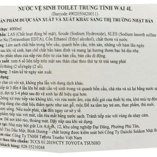 Nước Vệ Sinh Toilet Trung Tính WAI 4L Hương Bạc Hà Dễ Chịu