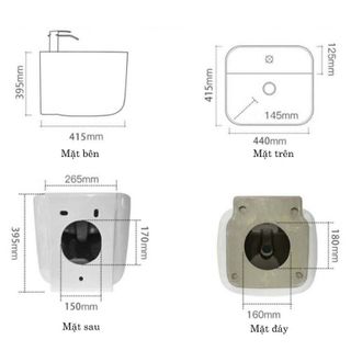 Lavabo treo tường kiểu 1 khối, màu trắng, thân chậu đúc nguyên khối, thiết kế sang trọng