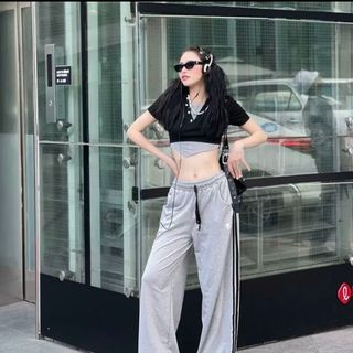 set thể thao áo croptop. quần ống suông giá rẻ