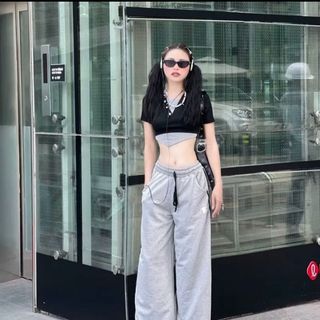 set thể thao áo croptop. quần ống suông giá rẻ