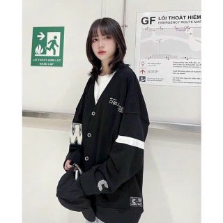 Áo khoác nỉ carigan WC tay phồng from rộng, hình in. Giá sỉ - giá bán buôn